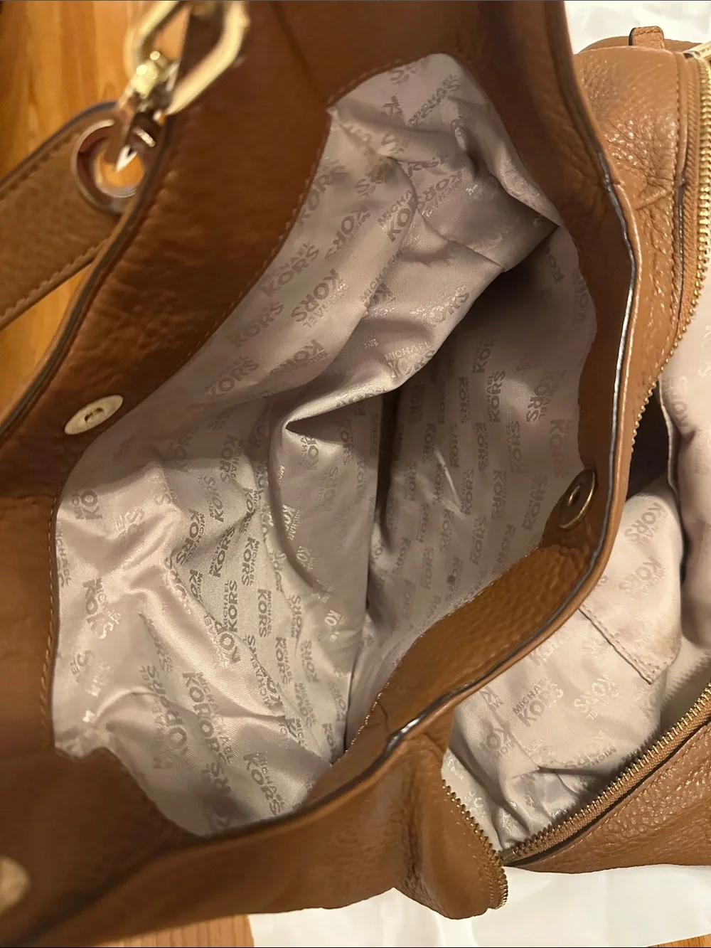 Michael Kors Tan Pebbled Leather Chain-Detail Hobo